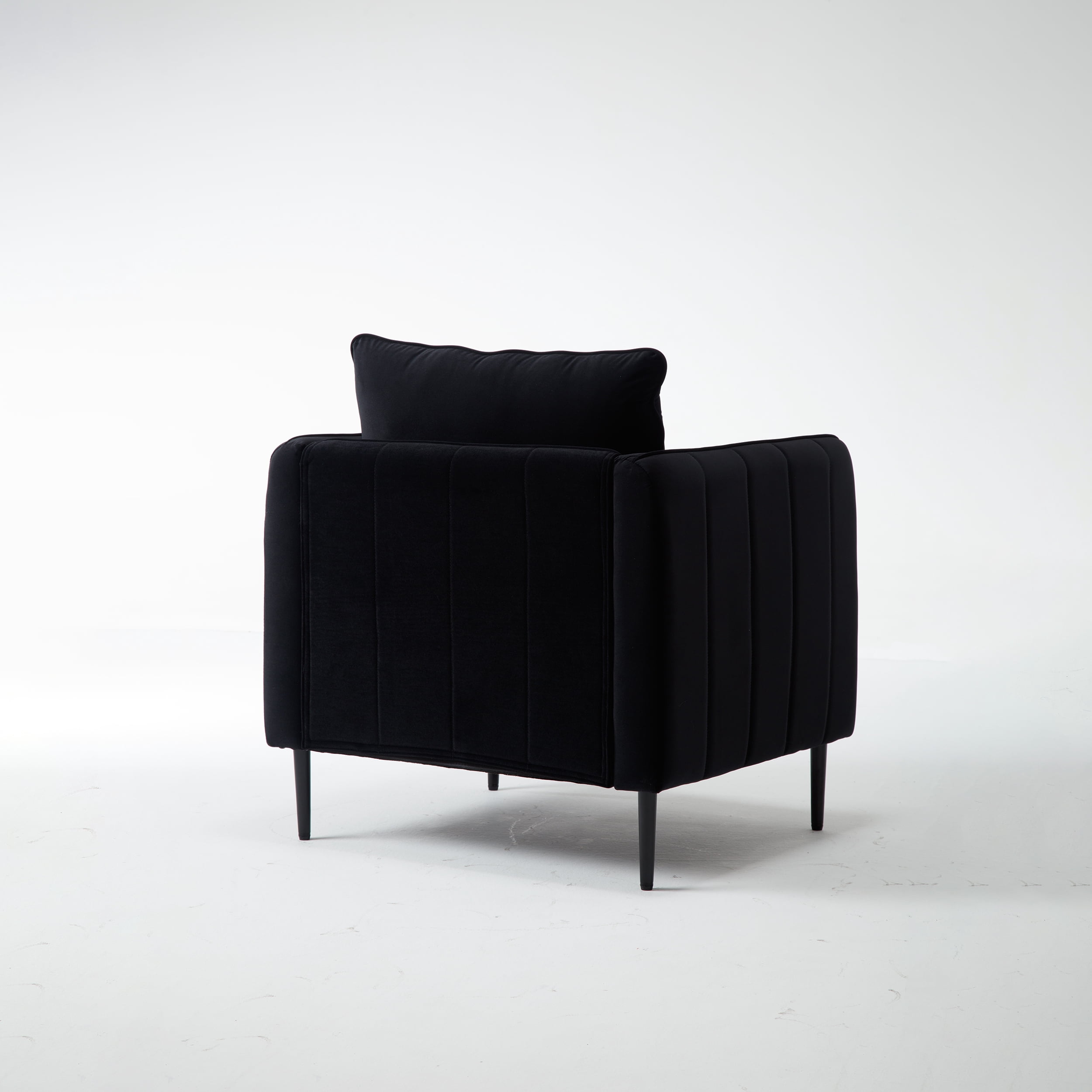 Aukfa Velvet Accent Chair with Channel-Tufted Arms, Modern Single Sofa Chair with Pillow & Metal Legs for Living Room & Bedroom,Black