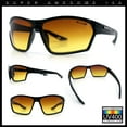 thumbnail image 2 of Xloop Mens HD+ Night Driving Amber Lens Wrap Around Sport Plastic Sunglasses Shiny Black, 2 of 7