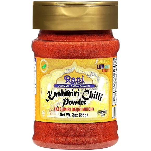 Rani Kashmiri Chilli Powder (Deggi Mirch, Low Heat) Ground Indian Spice 3oz(85g) PET Jar ~ All Natural| Salt-Free | Vegan | Kosher |Gluten Friendly | Perfect for Deviled Eggs & other low heat dishes