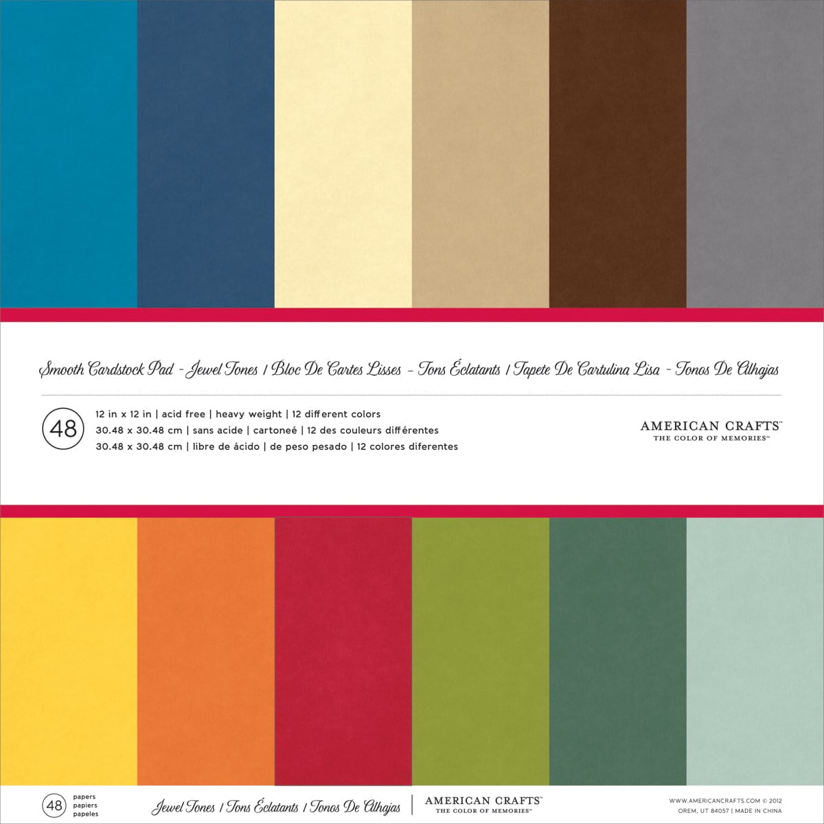 Jewel Tones American Crafts Smooth Cardstock Pack 12 by 12-Inch 48-Pack