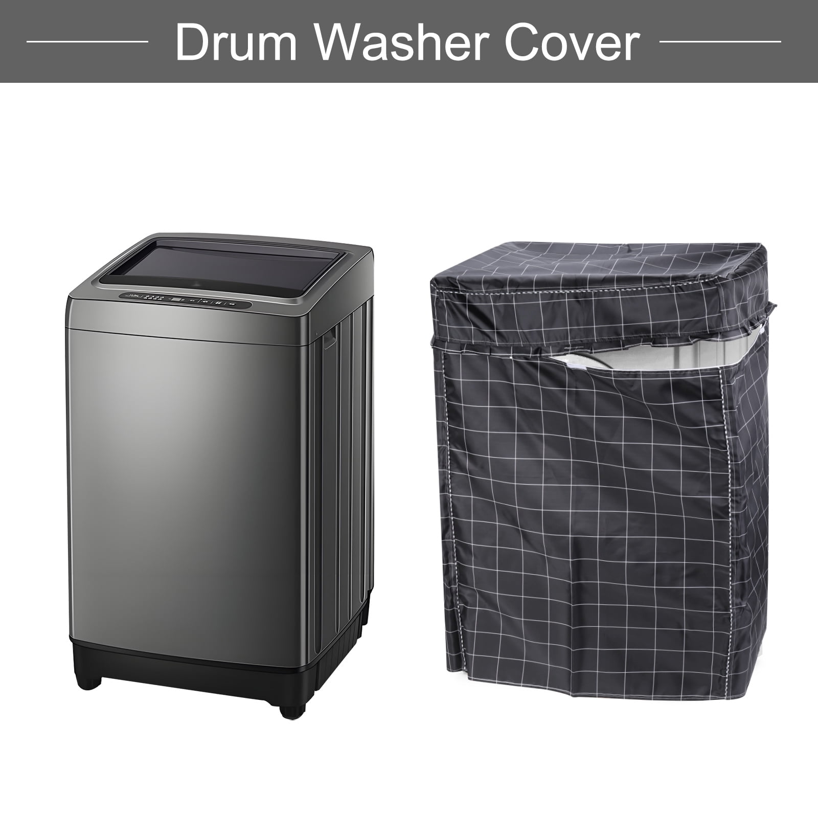 Top Load Washer Cover, Portable Washing Machine Cover, 24Wx25Dx39H Inch(XL Size) Black Grid Waterproof Cover
