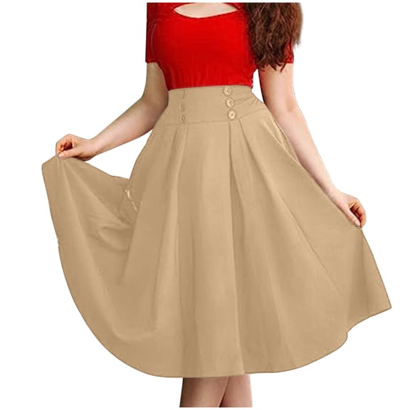 QSXADF Women Basic Versatile Skirt Casual Stretchy Skorts Solid Color Everyday High Waist Maxi Length With Pockets Ruffled High Waist Women's Skirts Vacation Skirt
