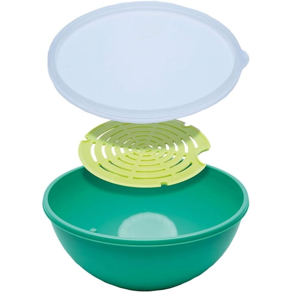 Watermelon Salad Bowl with Strainer and Lid – Self-Draining Container for Fruit, Vegetables, and Mixed Greens – Includes Nesting Colander Tray and Snap-Tight Storage Lid