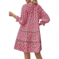 thumbnail image 7 of Floral Print Loose Long Sleeved Women V-neck Ruffle Tassel Mini Dress, 7 of 7