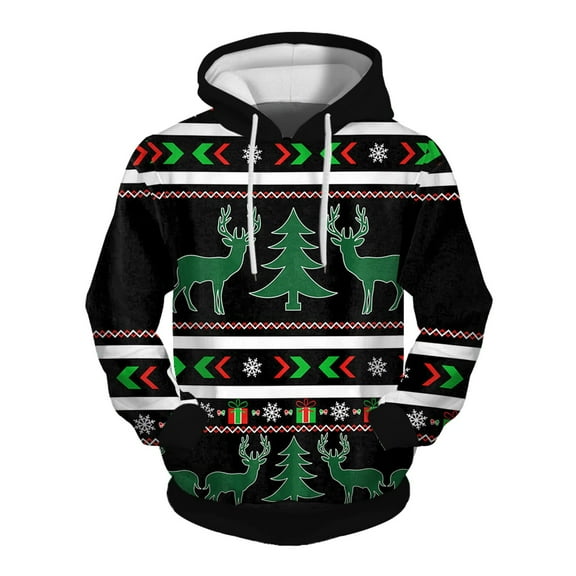 CONZONE Christmas Mens Hoodies Xmas Graphic Print Hoodie for Men Long Sleeve Pullover Hooded Sweatshirt Soft Fall Winter Sweatshirts With Pocket