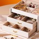 thumbnail image 4 of Caja organizadora de joyas de 3 capas con cuero de PU, joyero de viaje con espejo para pendientes, anillos, pulseras, collares, regalo para niñas, 16,5 x 13 x 12 cm, 4 of 5