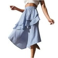 thumbnail image 2 of qolati Skirts for Women High Waist Irregular Layered Ruffles Midi Skirt Trendy Striped Print Pleated Flowy Beach A-Line Skirt, 2 of 7