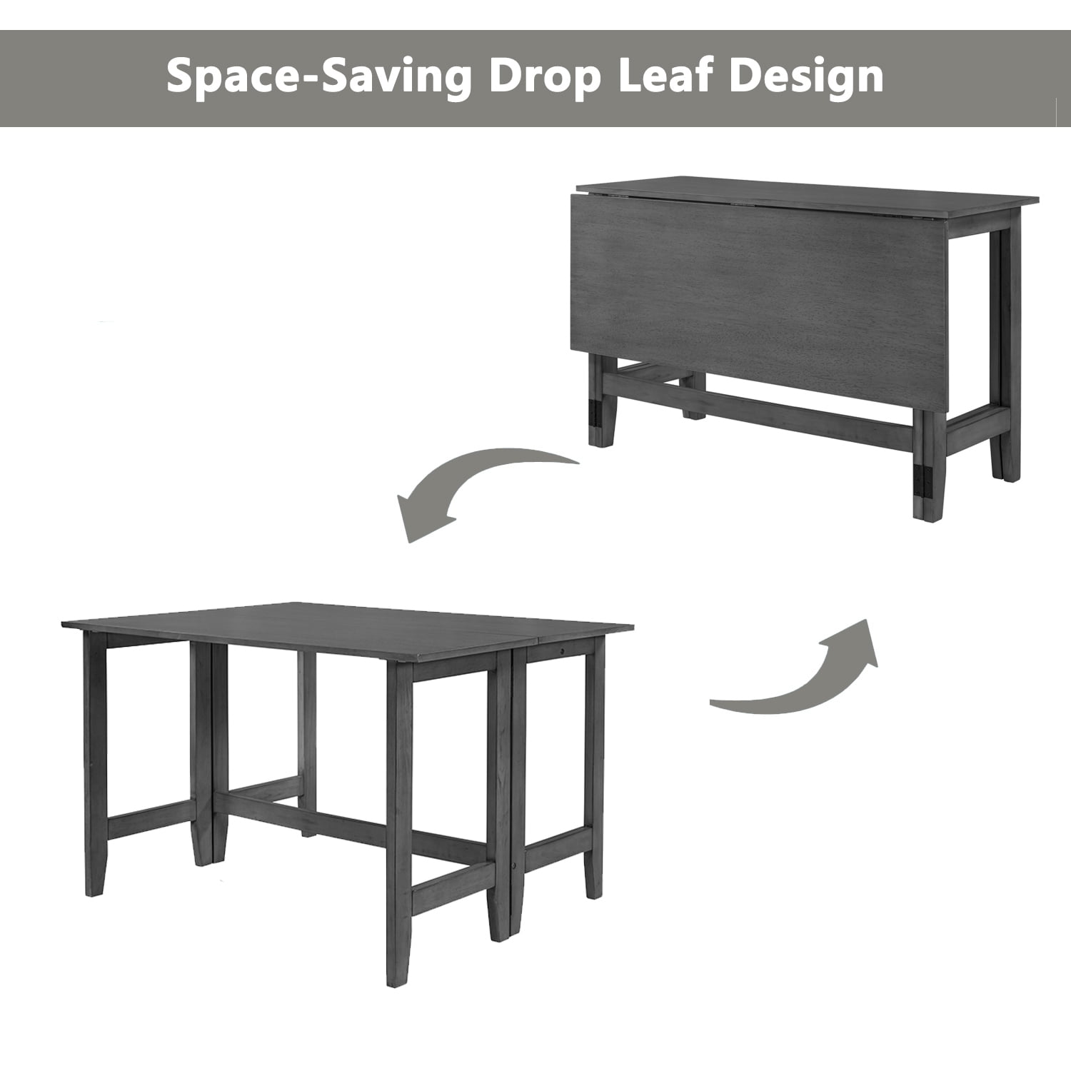 Euroco 47" Wood Extendable Dining Table for 4, Farmhouse Kitchen Table with Drop Leaf for Small Places, Dining Room, Living Room,Grey