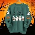 thumbnail image 7 of Xinoom Women Halloween Graphic Crewneck Sweatshirt, Ghost Pumpkin Bat Print Long Sleeve Pullover, Loose Fit Holiday Party Casual Tops for Ladies Army Green,L, 7 of 7