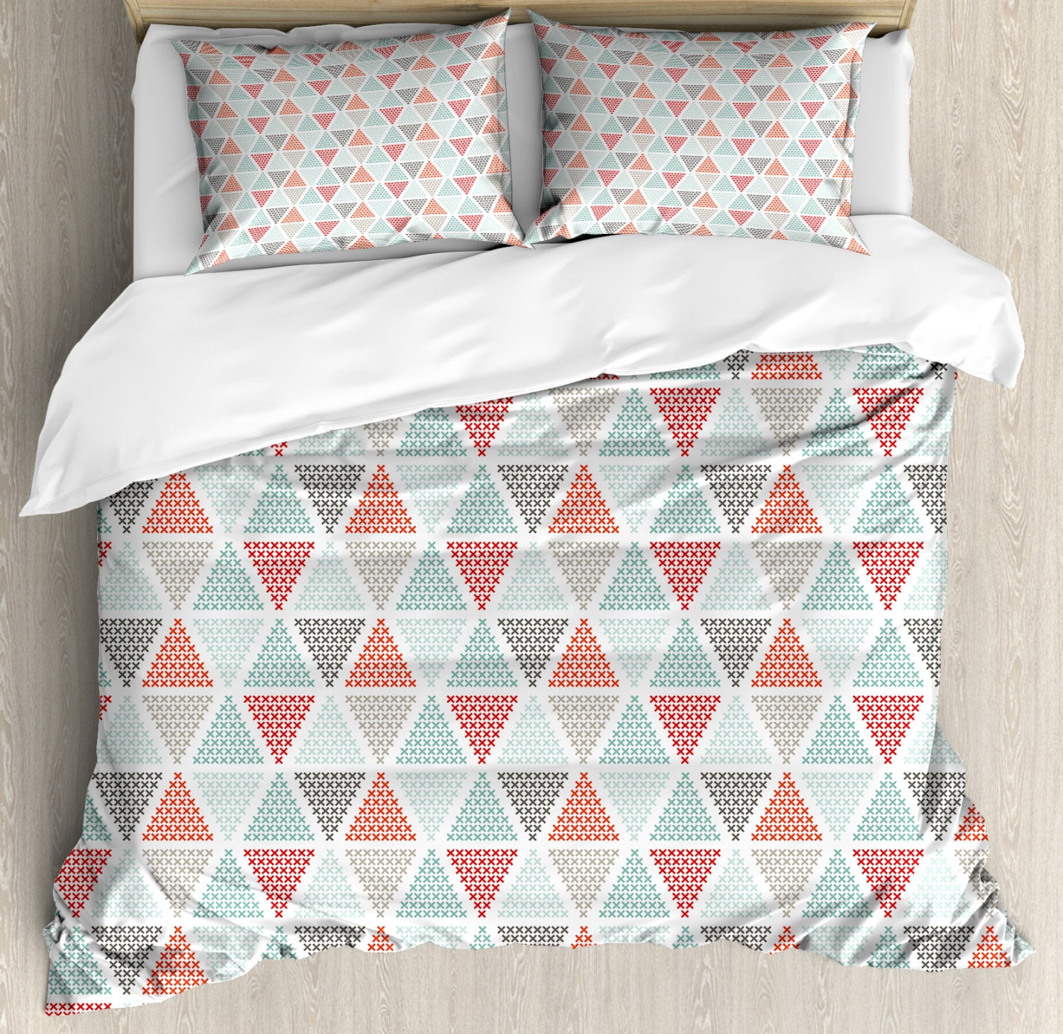Geometric King Size Duvet Cover Set, Harlequin Pattern with Small