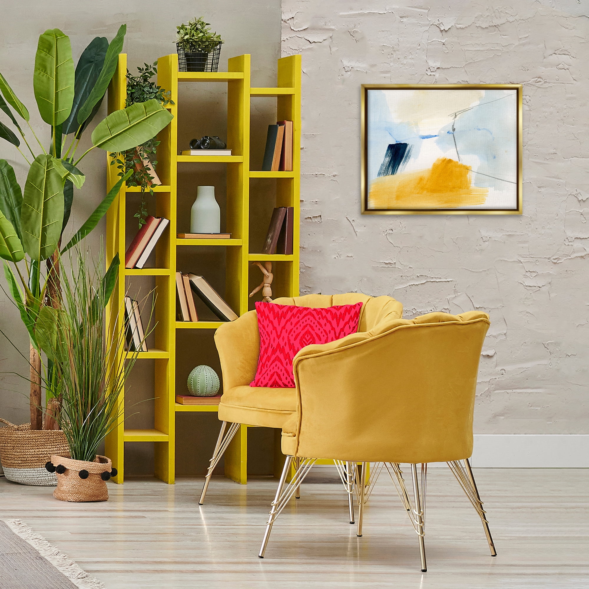 Stupell Industries Abstract Paint Yellow Accent Abstract Painting Gold Floater Framed Canvas Art Print Wall Art, 21 x 17