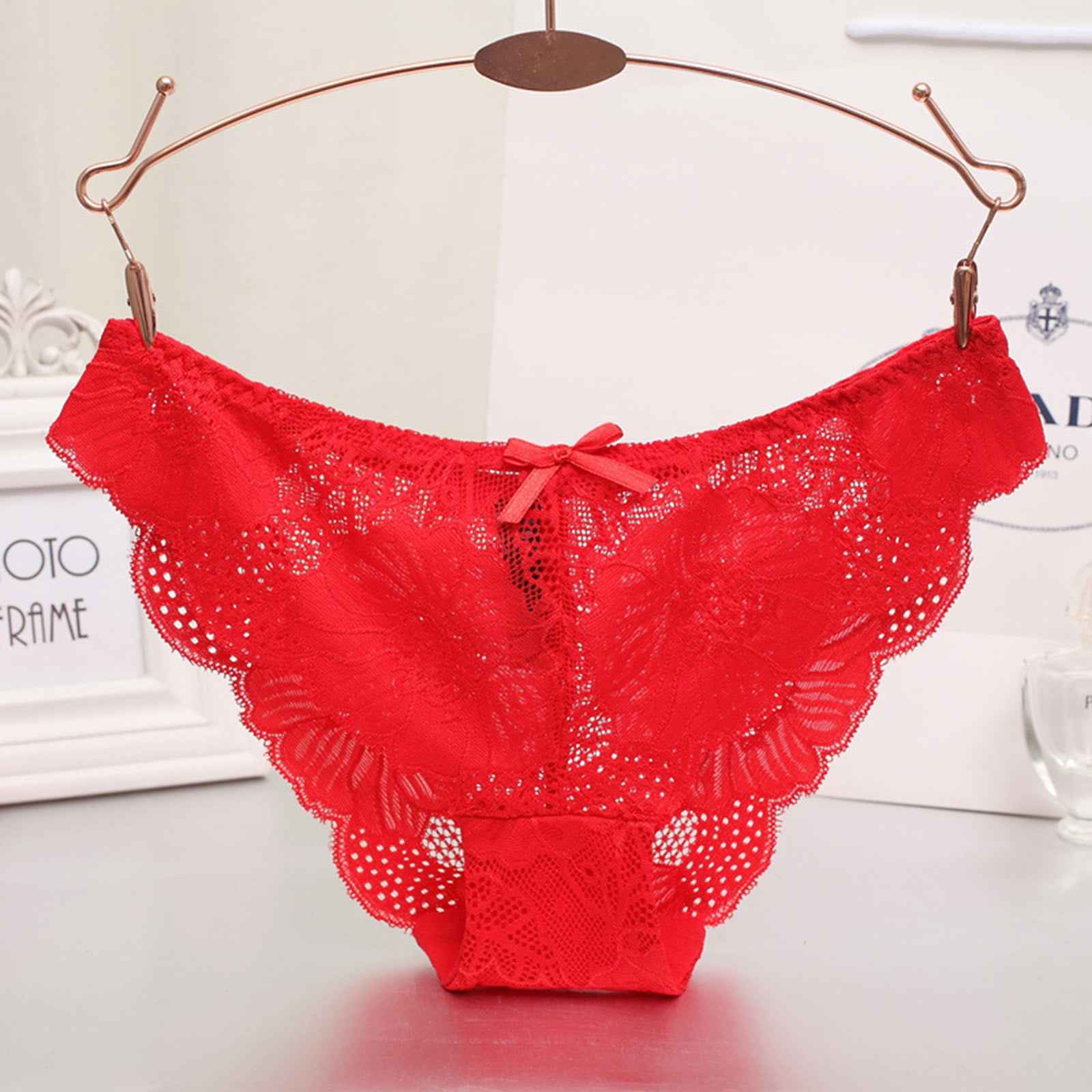 Rovga Women Underwear Female Lace Panties Red Comfort Briefs