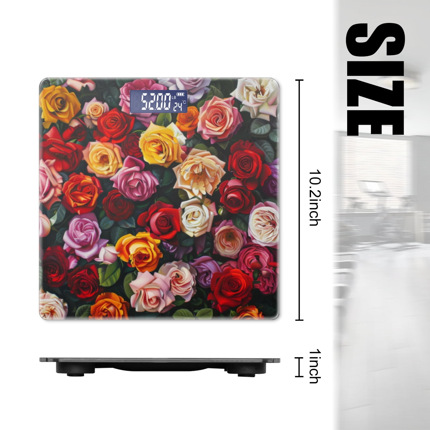 High Precision Body Weight Scale Smart Bathroom Scales with Large LCD Display(400lbs),Decorative for Bedroom-Vibrant Pattern Of Roses In Many Colors
