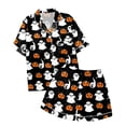 thumbnail image 5 of Womens Outfits Halloween Airy Loose Print Short Sleeve Lapel Buttoned Pocket Top And Shorts 2 Piece At Home Wear Women's Clothing Sets L, 5 of 5