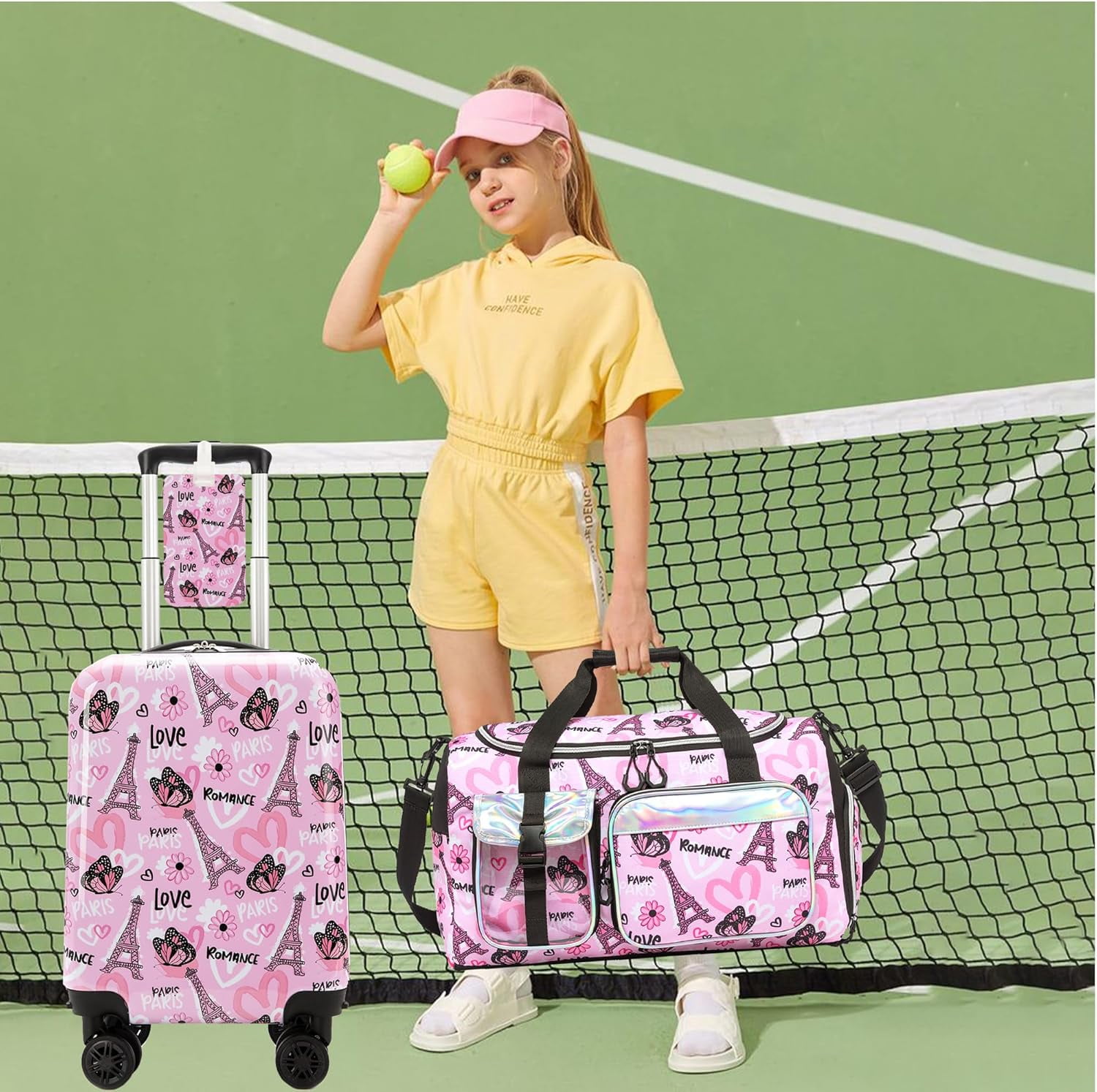 Kids Luggage Sets Hard Shell Pink Suitcases with Wheels for Girls Women with Duffle Bag for Travel 3 Piece Rolling Suitcase with Neck Pillow Airplane
