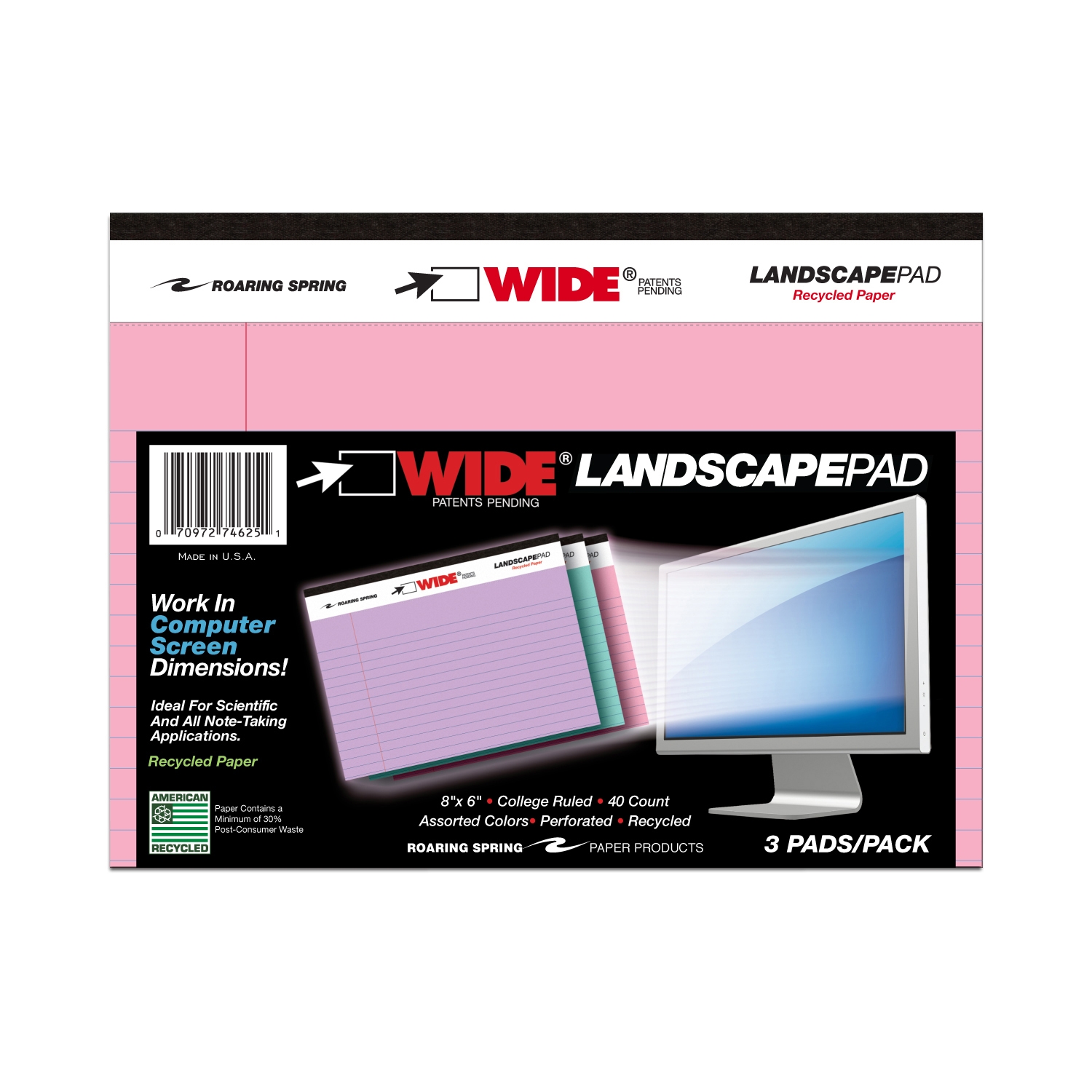 landscape pad assorted color paper 3 pk 8 x6 college ruled walmart com