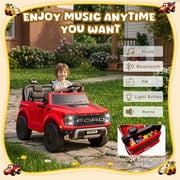 Conchico 24V Licensed Ford F150 Raptor Battery Powered Ride on Truck w/ Remote, 2-Seater and Rear Trunk for Kids Gift, Red