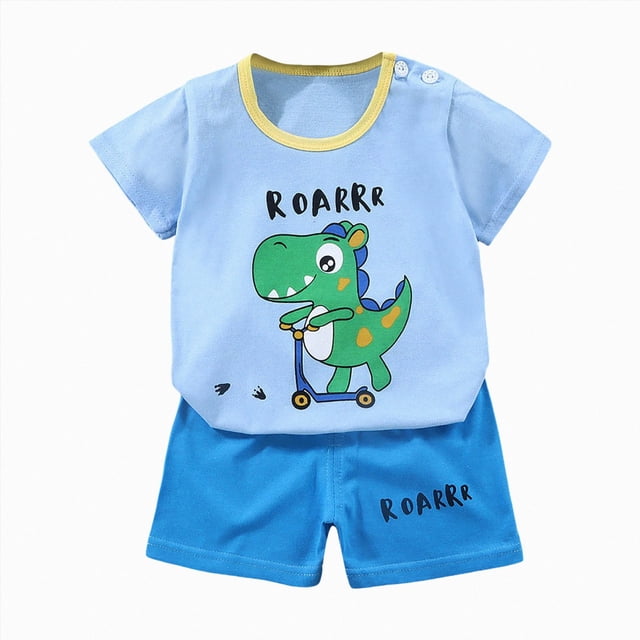 COMVALUE Toddler T-shirts Shorts 2 Pcs Short Set Summer Clothes Outfit (Sky Blue, 7-8 Years)