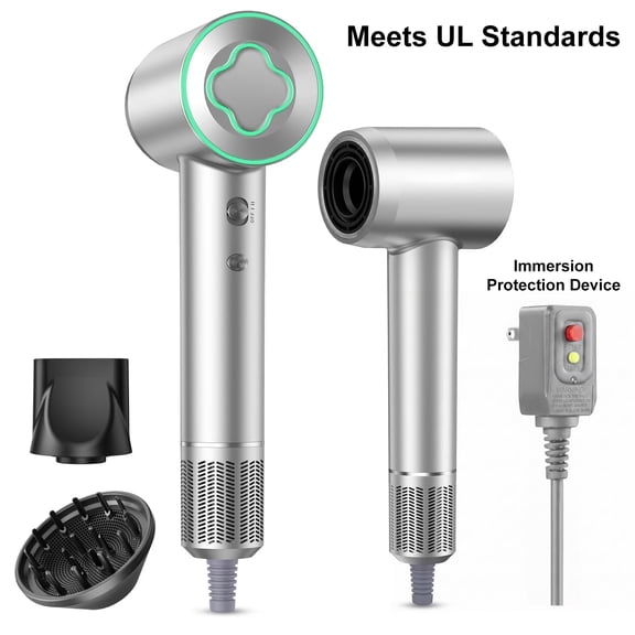 Purevigil Fast  Drying Hair Dryer, 150K RPM Brushless Motor, 500M Negative Ions, Intelligent Temp Control - Gray