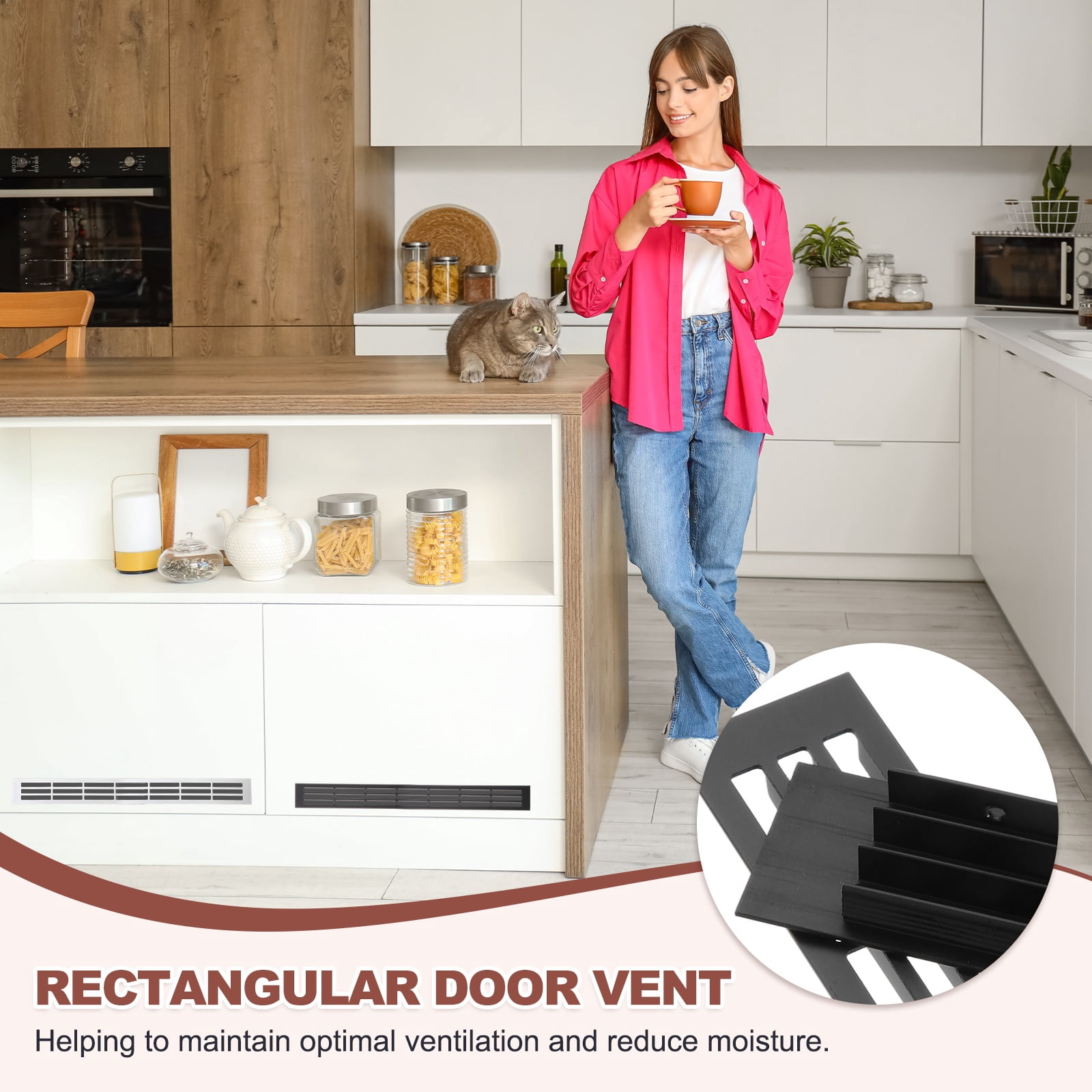 Uxcell 2 Pcs Door Air Vent Cover, 15.7"x1.4" Aluminum Rectangle Grille Ventilation Cover Toe Kick Vent Guard for Cabinet Wardrobe Ceiling Door Wall Floor Garage Furniture, Black