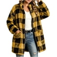 thumbnail image 7 of Brnmyaeo Womens Fleece Flannel Jacket Trendy Plaid Sherpa Lined Jacket with Pockets Oversized Button Down Mid-Length Warm Teddy Coat, 7 of 7