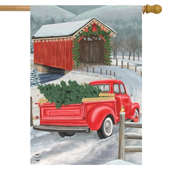 Briarwood Lane Festive Covered Bridge Christmas House Flag