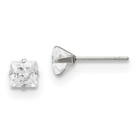 Stainless Steel Polished 5mm Square CZ Stud Post Earrings