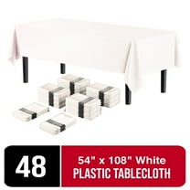 Exquisite White Disposable Tablecloths - Rectangle Plastic Tablecovers In Bulk 48 Pack - 54" Inch X 108" Inch