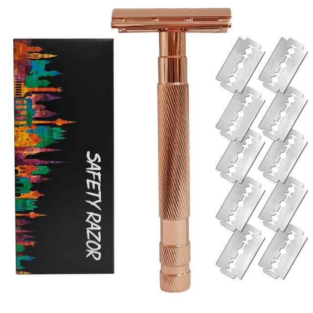 Vintage Manual Razor Double-Edge Shaving Razor Traditional Safety Razor with 10 Blades