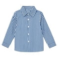 thumbnail image 2 of Tiijoy Kids Long Sleeve Striped Shirt Boys Girls Button Down Shirt Top, Blue, Sizes 4-13, 2 of 5