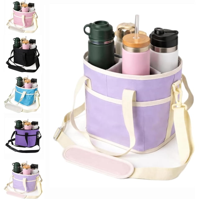 Sac à Boisson à 4 Compartiments Format Familial, Sac de Transport Isolé pour Boissons d'Eau pour 4 Tasses avec Poignée Réglable, Courroie Séparatrice Réutilisable pour Voyage, Sport, Usage Quotidien