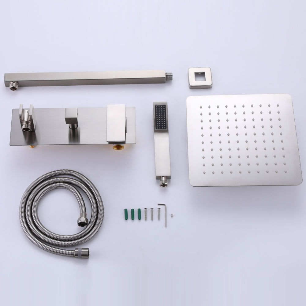 Kepooman 10" Brushed Nickel Shower System for Bathroom, Wall Mounted Rainfall Shower Head System for Home