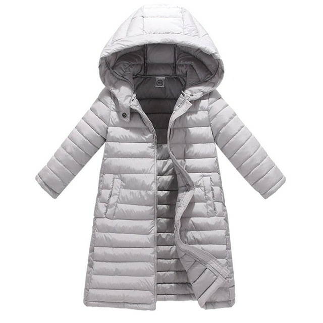 SYNPOS 3-11T Child Girl Boy Puffer Hooded Jacket Long Lightweight Uniform Coat