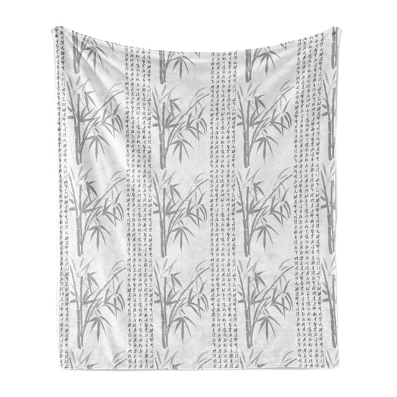 East Soft Flannel Fleece Throw Blanket, Repeating Hieroglyphs Bamboo Leaves Illustration on Plain Backdrop, Cozy Plush for Indoor and Outdoor Use, 50" x 70", White Pale Taupe, by Ambesonne