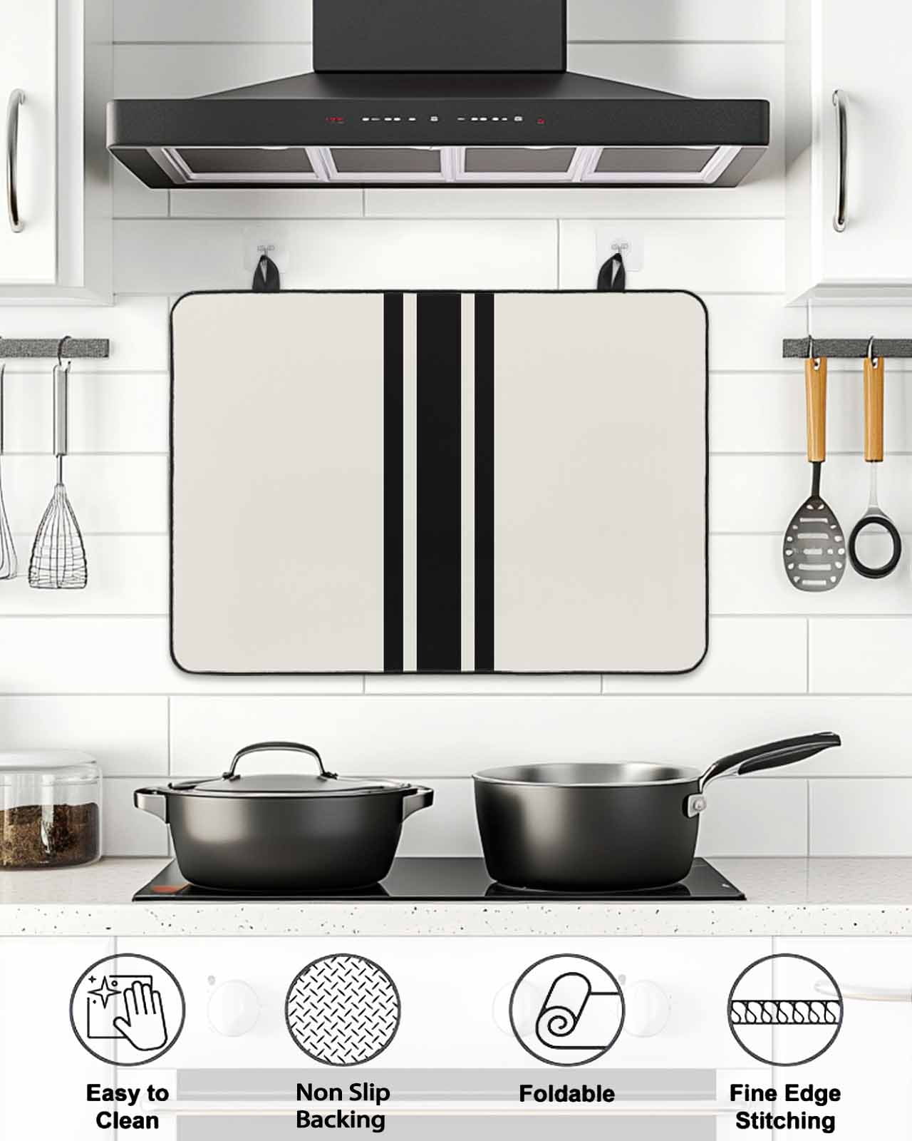 Stove Top Covers for Electric Stove, Black Geometric Stripe, Glass Stovetop Cover Protector, Abstract Farmhouse Style Induction Cooktop Protector Oven Mat for Kitchen Countertop 24"x21"