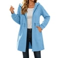 thumbnail image 5 of VBVC Women's Long Hooded Zip Up Sweatshirt , Casual Drawstring Waist Coat For Women , Ladies' Fall Midi Outerwear with Pockets, Light Blue , S-2XL, 5 of 7