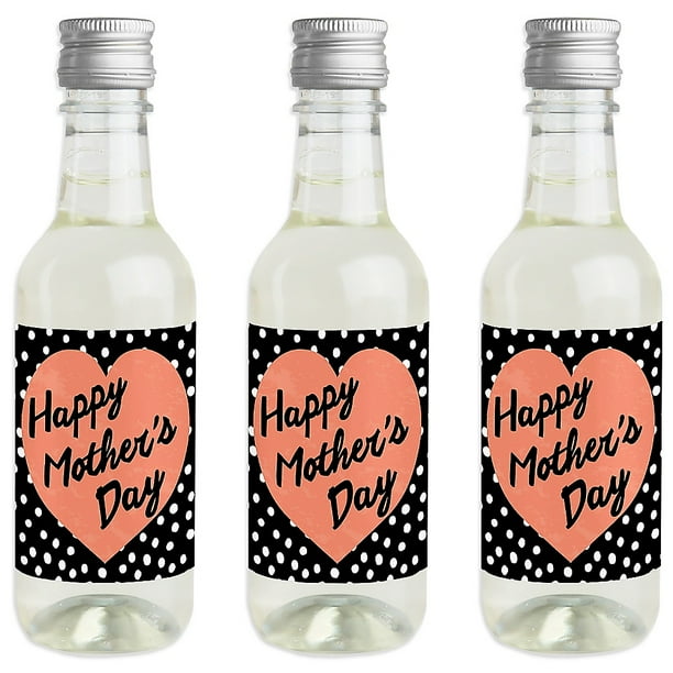 Best Mom Ever - Mini Wine and Champagne Bottle Label Stickers - Mother's Day Favor Gift for Women and Men - Set of 16