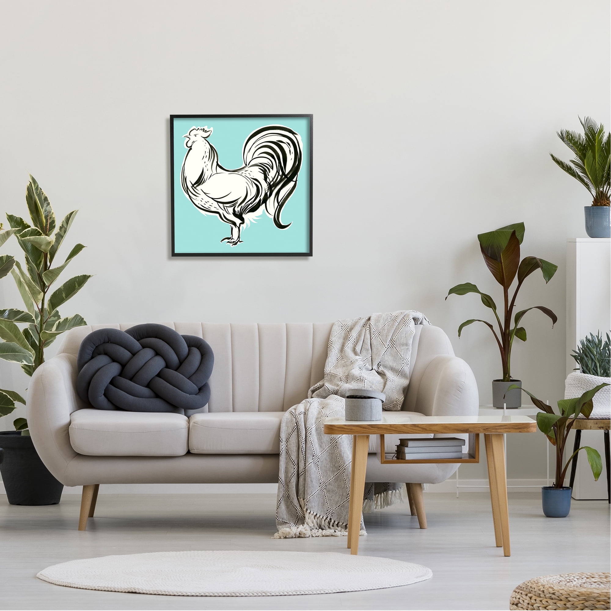 Stupell Industries Modern Rooster Drawing Animals & Insects Painting Black Framed Art Print Wall Art, 24 x 24