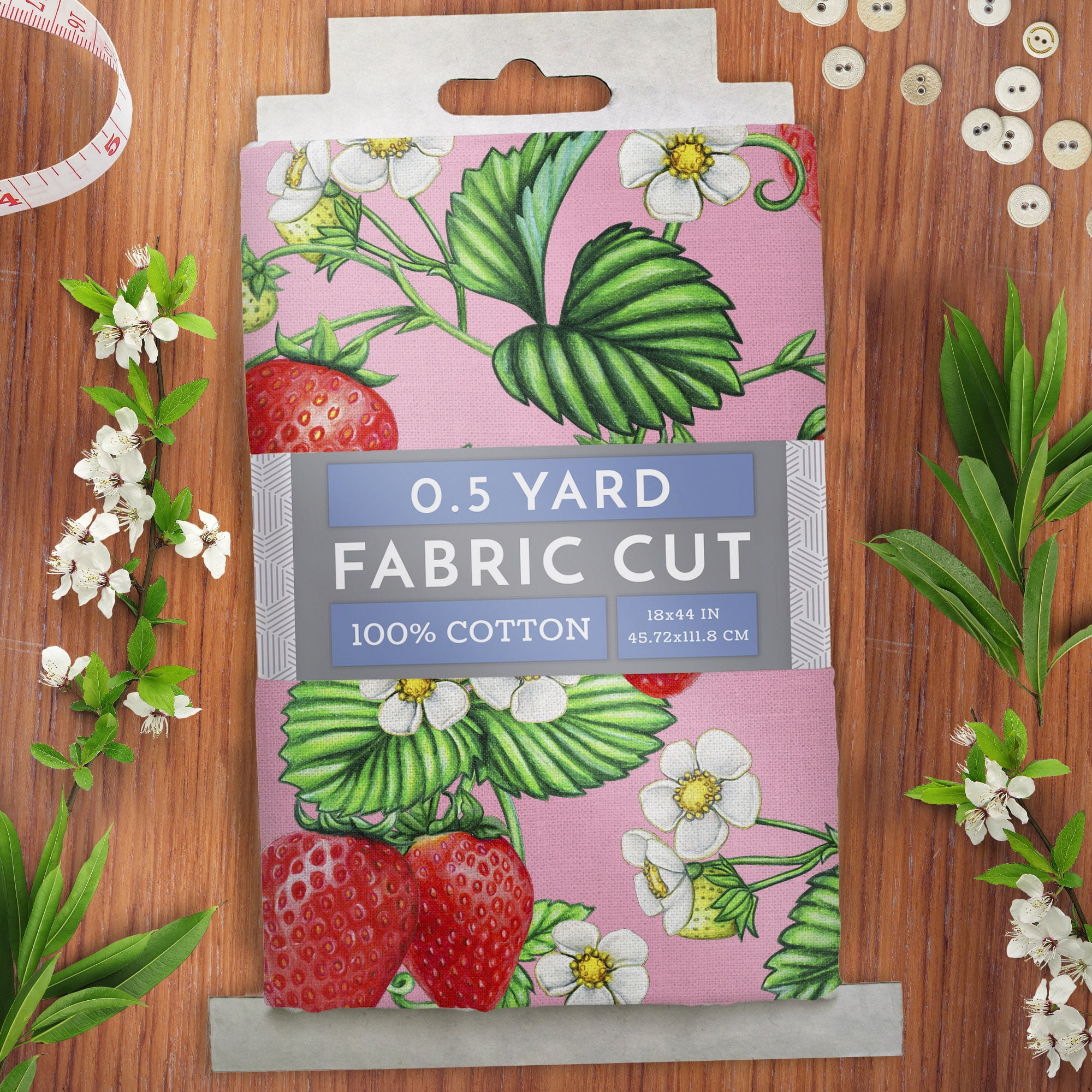 (2 pack) Half-Yard 100% Cotton Summer Strawberry, Pink, Red, 44" Wide for Quilting & Sewing by David Textiles