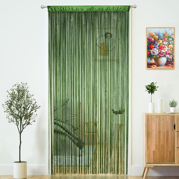 Cortina YaoYue con cuentas, 100 x 280 cm, borlas verdes