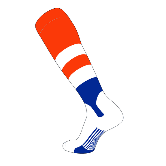 TCK Elite Baseball Knee High Stirrup Socks (G, 5in) Orange, White, Royal (S)