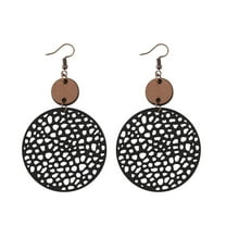 BNNG Geometric Wooden Dangle Earrings Retro Hollow Disc Frosted Earrings Ethnic Style Carved Earrings Double Sided Wooden Earrings Rose Gold Drop Earrings