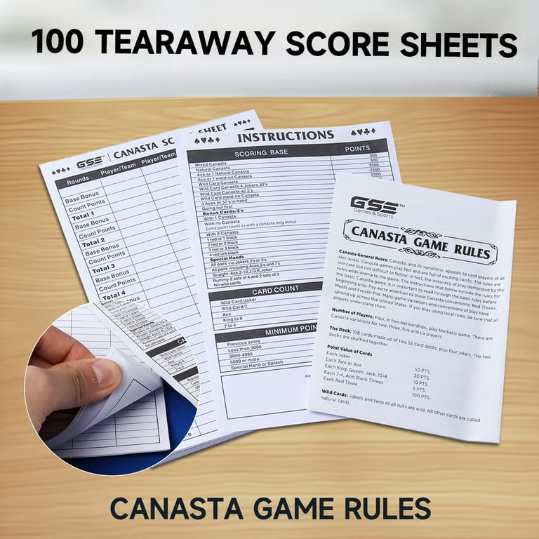 GSE Games & Sports Expert 100-Pack 7 x 5 Canasta Score Pads. Canasta  Score Sheet for Scorekeeping in Classic Canasta Playing Card Game 