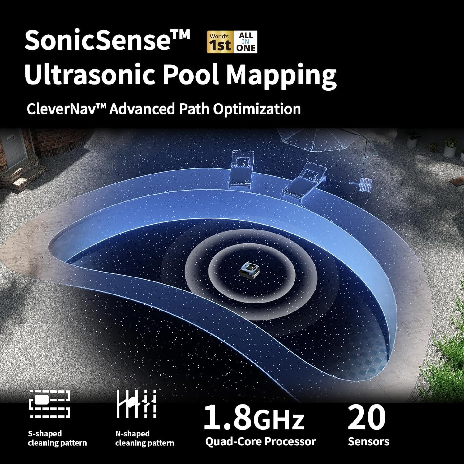 New Beatbot AquaSense Pro Pool Robot Vacuum, 5-in-1 Comprehensive Cleaning, Intelligent Surface Parking, Clarifies Water, Skims Water Surface, Ideal for Inground Pool up to 3,299 Sq.ft - Navy Blue