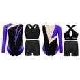 thumbnail image 3 of inlzdz Dance Unitards for Girls Shiny Rhinestones Color Block Asymmetrical Skating Leotard with Purple 10, 3 of 5