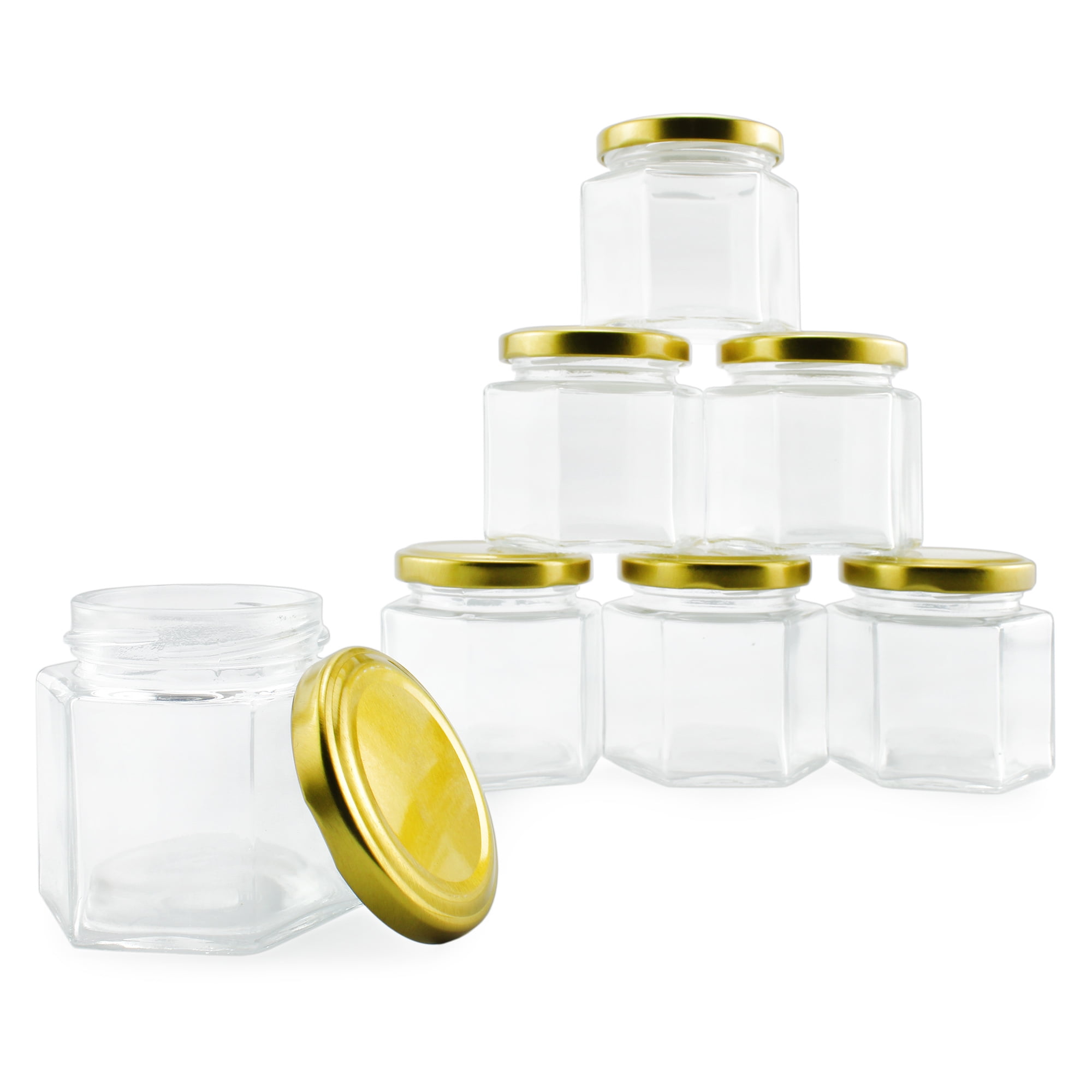 Hexagon Jars - 6 oz. per dozen w/GOLD lids