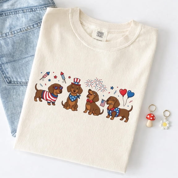 Dachshund 4Th Of July Shirt, Wiener Dog Tee, Cute Dog Shirt, Independence Day Dog Lover Unisex Full Size S-5XL