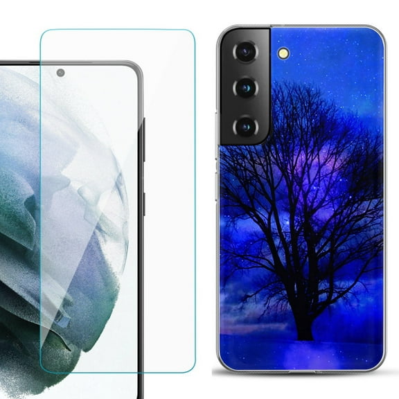 Slim-Fit TPU Fashion Phone Case for Samsung Galaxy S22 5G, with Tempered Glass Screen Protector, by OneToughShield ® - Night Tree