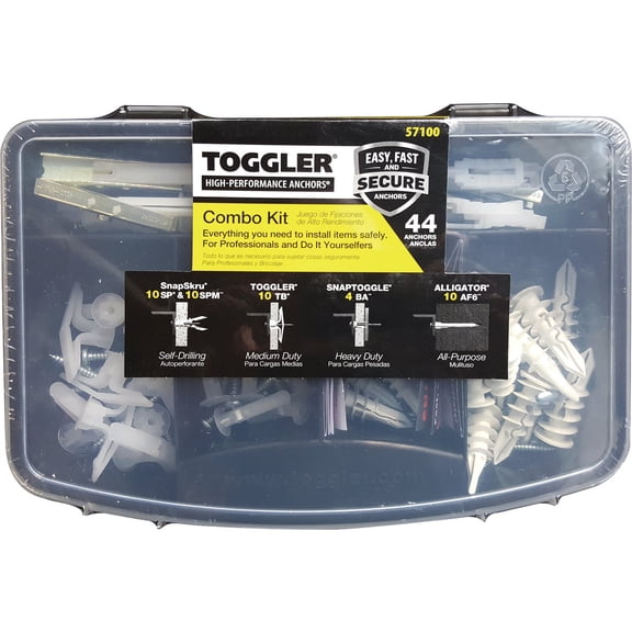 Toggler Combo Anchor Kit Heavy Duty Drywall Toggle Anchor - 44 Piece Assortment — Construction & DIY Use, Standard Hardware Spec