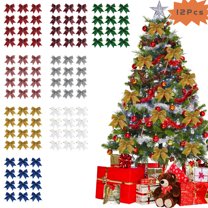 Moocorvic 12 Pcs Gold Glitter Bows for Christmas Tree Decorations, Gift Wrapping, 10cm Christmas Bows with Gold Twist Ties